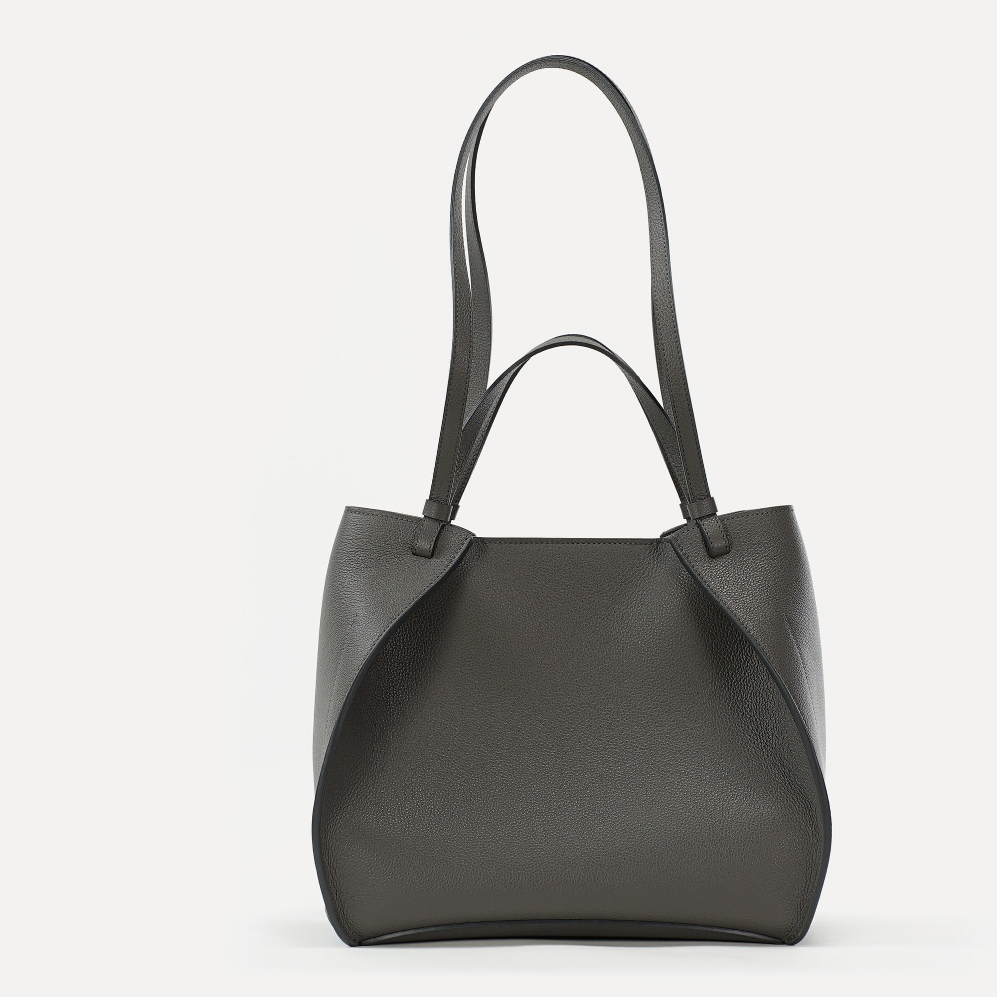 Amarante Bureau Bag, Textured Leather, Smoke Gray