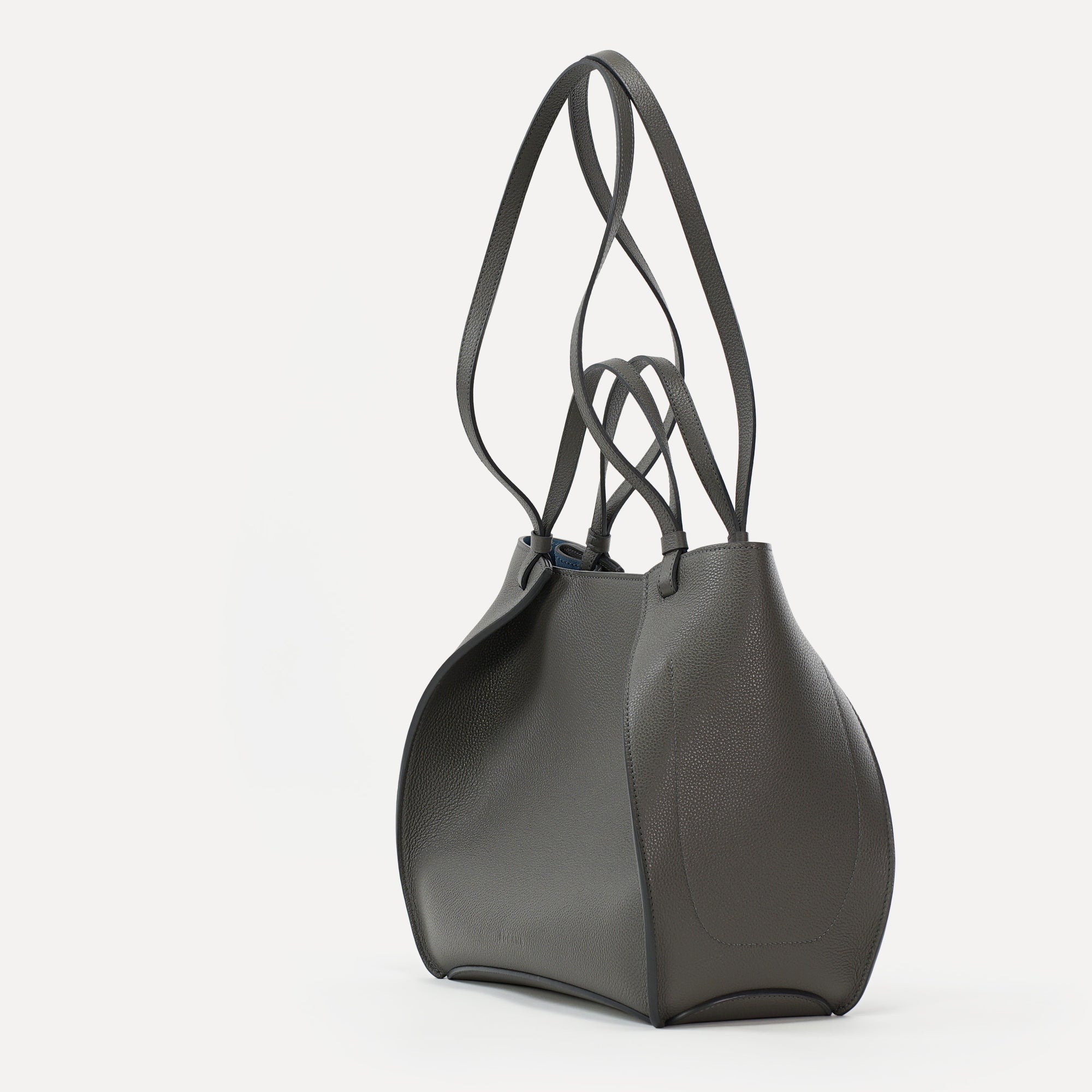 Amarante Bureau Bag, Textured Leather, Smoke Gray