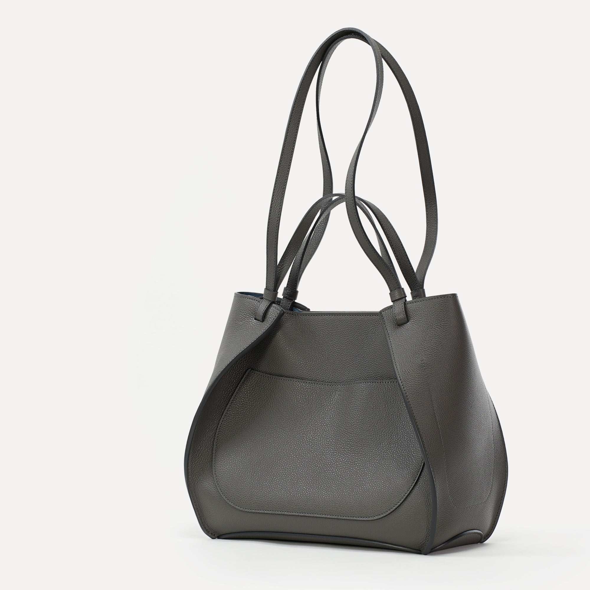 Amarante Bureau Bag, Textured Leather, Smoke Gray