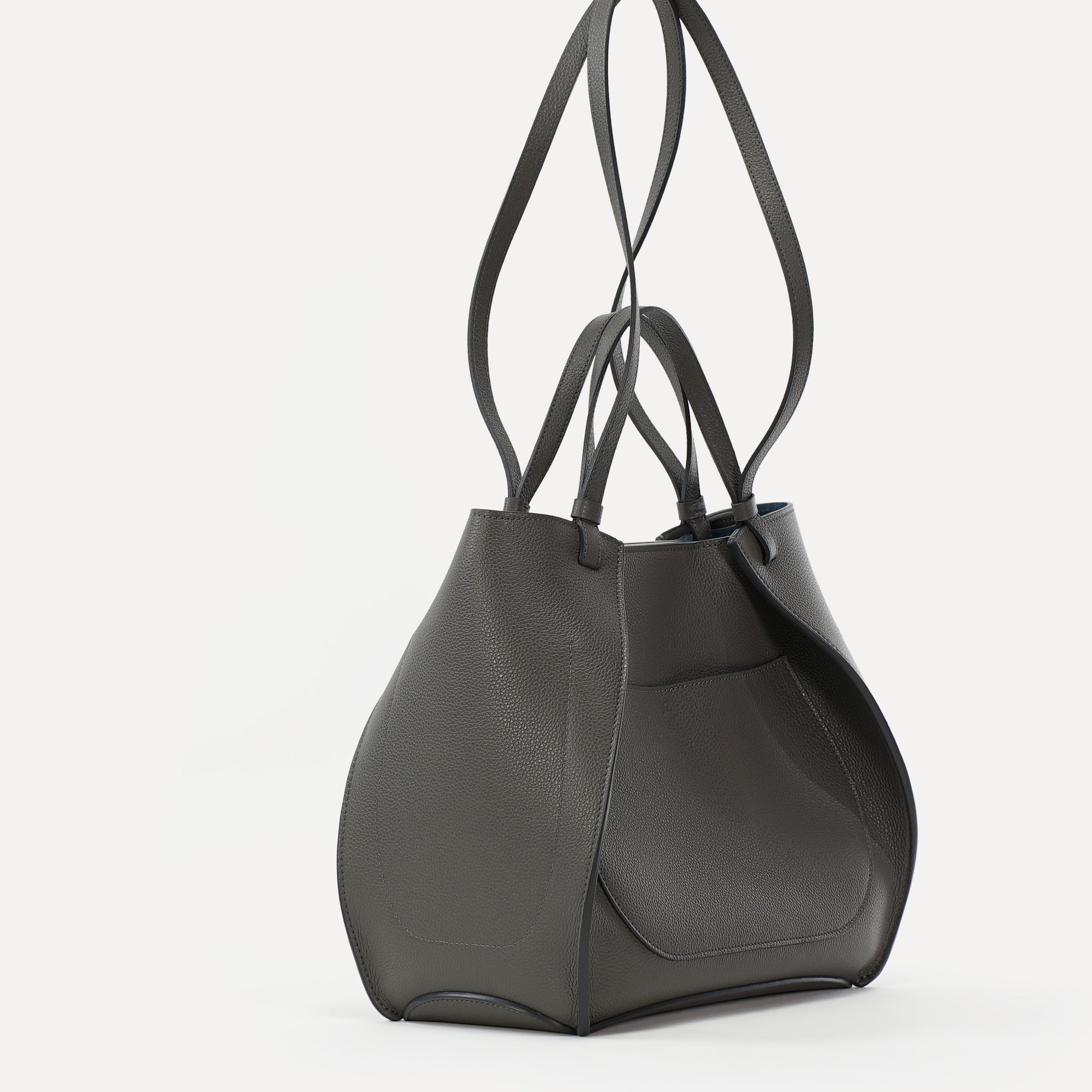 Amarante Bureau Bag, Textured Leather, Smoke Gray