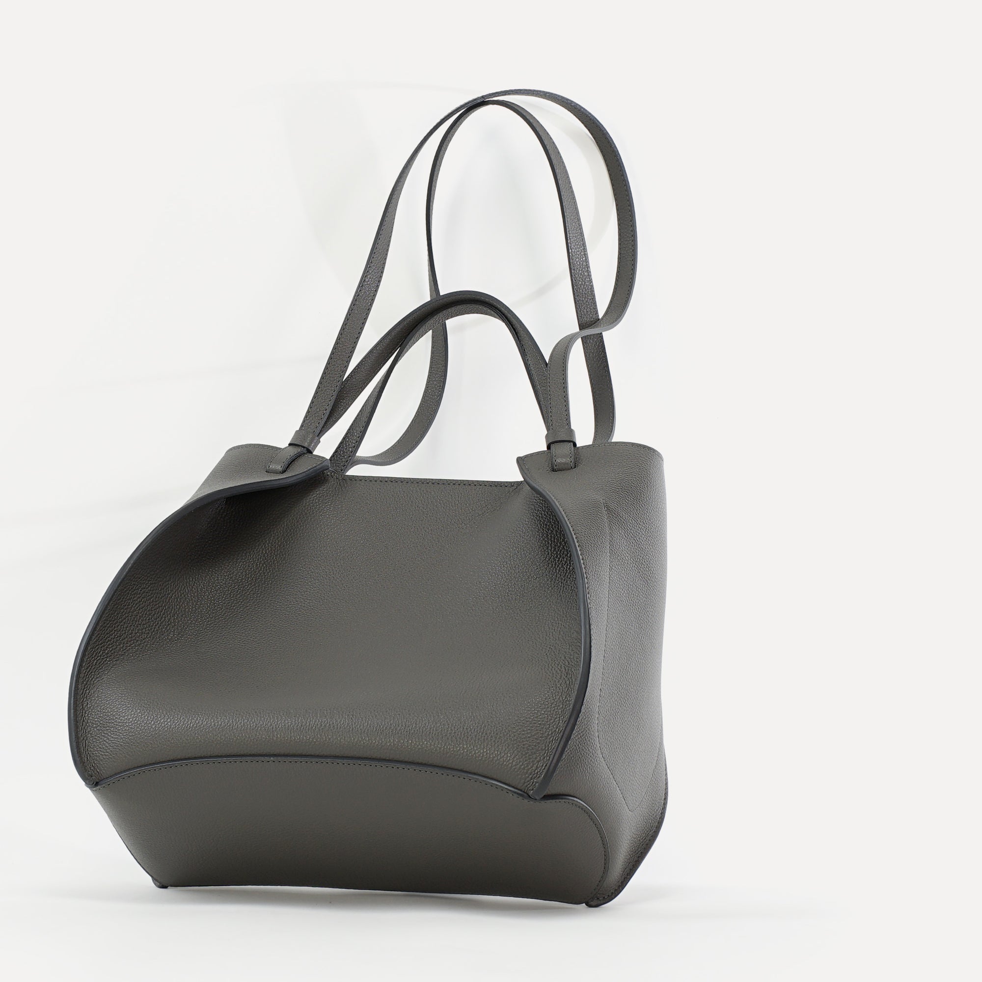Amarante Bureau Bag, Textured Leather, Smoke Gray