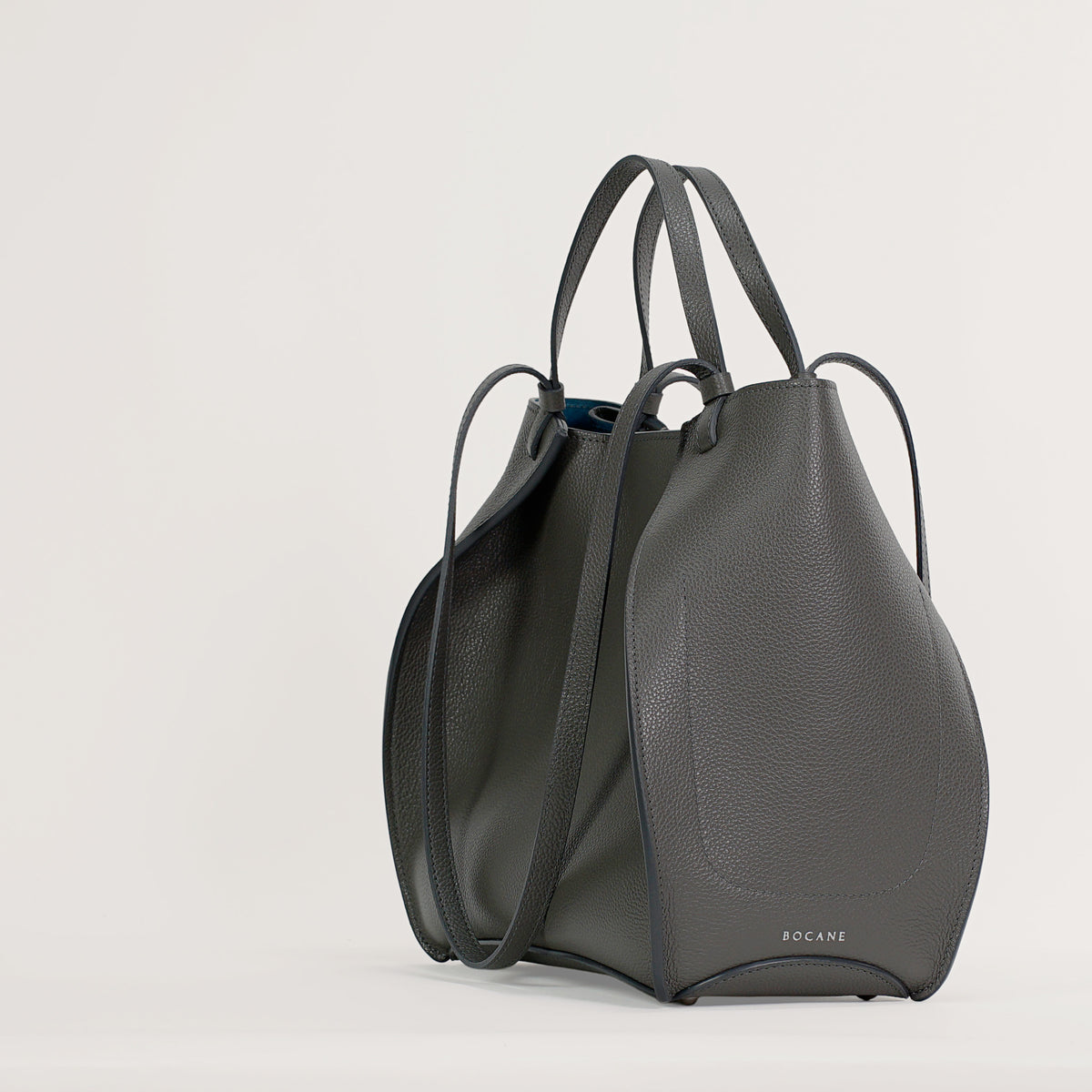 Amarante Bureau Bag, Textured Leather, Smoky Gray
