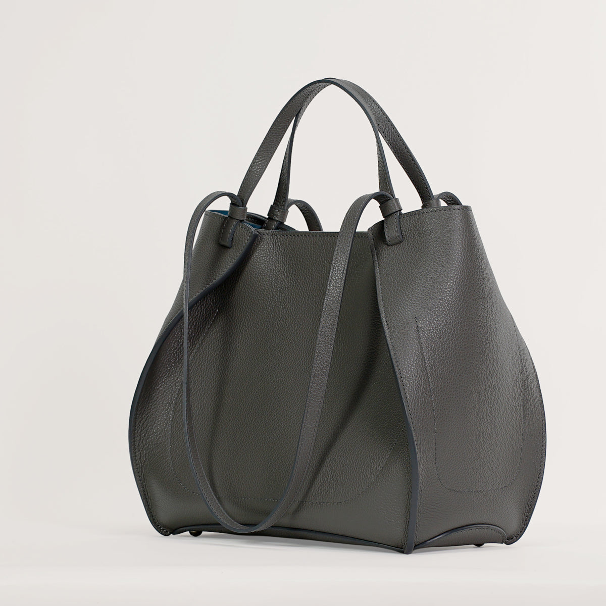 Amarante Bureau Bag, Textured Leather, Smoky Gray