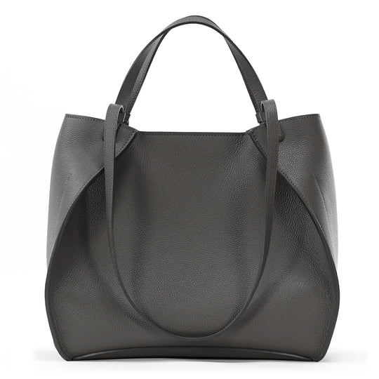 Amarante Bureau Bag, Textured Leather, Smoke Gray