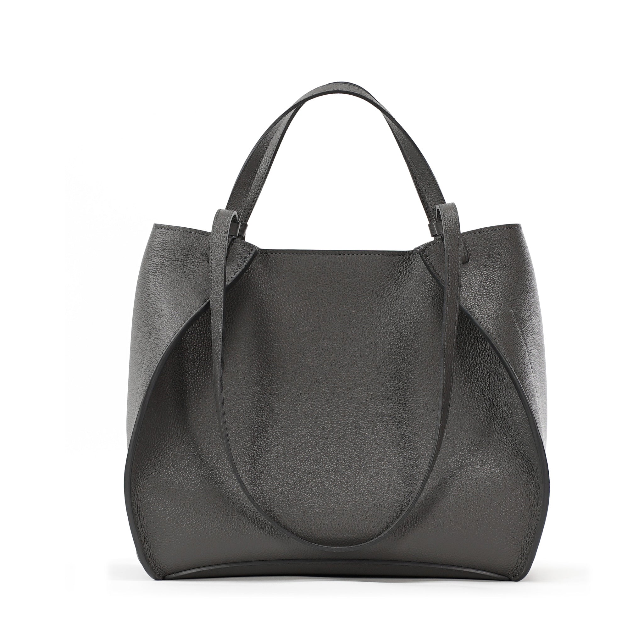 Amarante Bureau Bag, Textured Leather, Smoke Gray