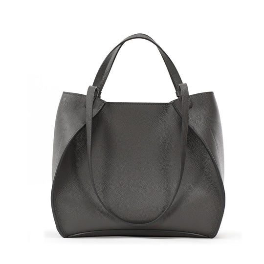 Amarante Bureau Bag, Textured Leather, Smoke Gray