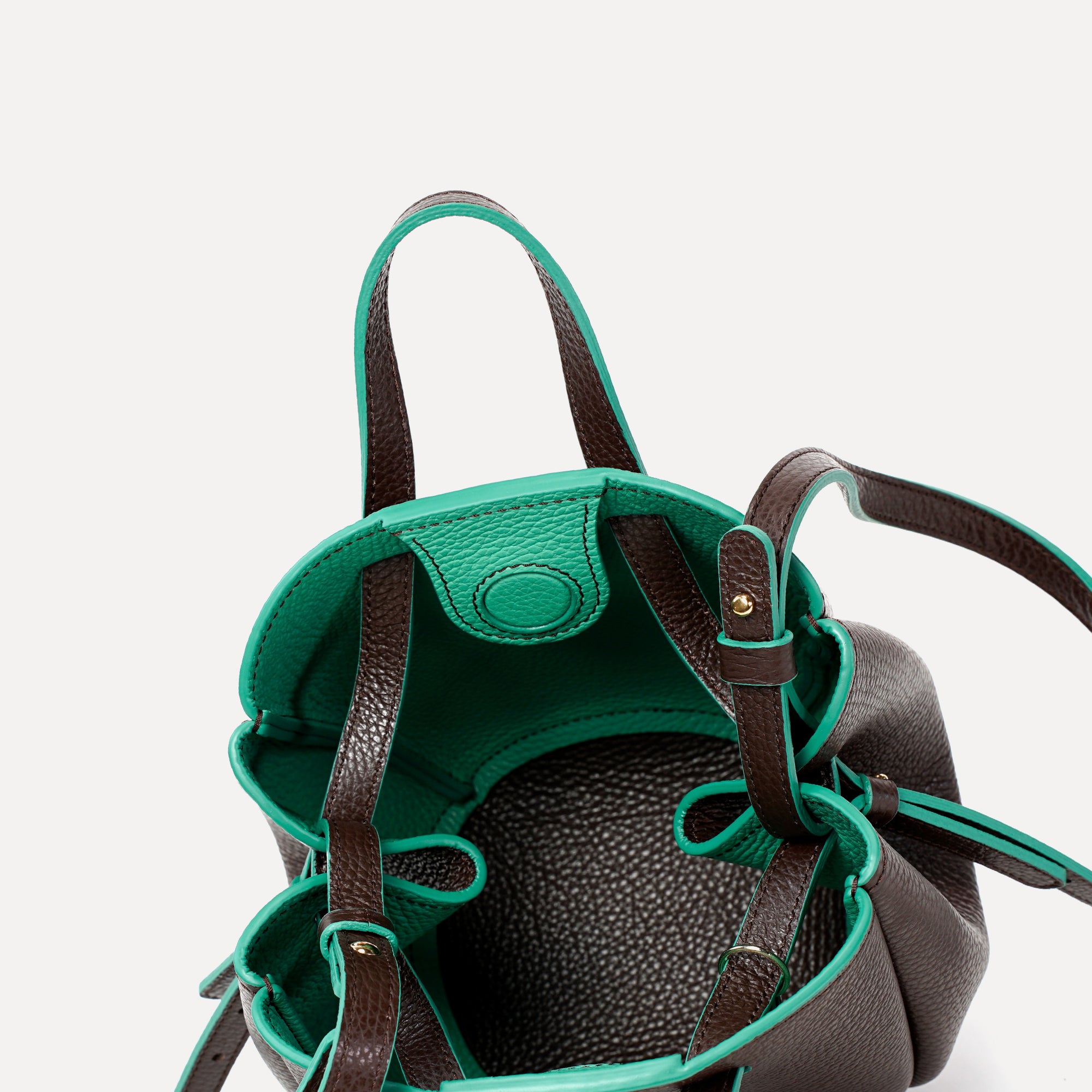 Bijou Pétale Bag, Textured Leather, Chocolate &amp; Emerald Accents, with Extras