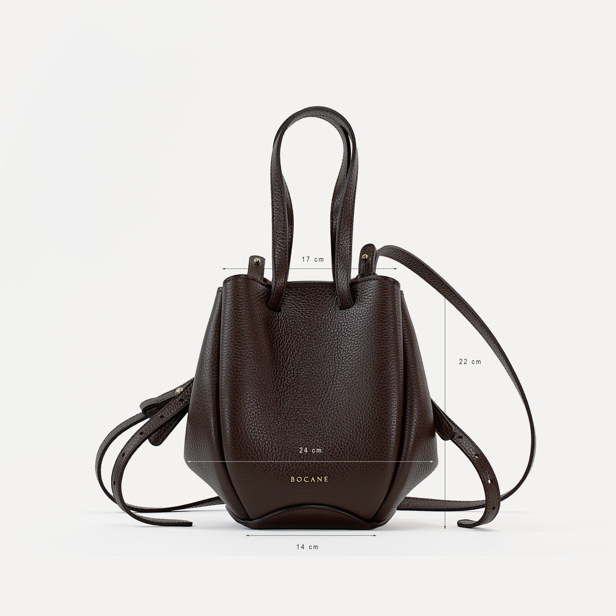 Mini Pétale Bag, Textured Leather, Chocolate Color, with Accessories