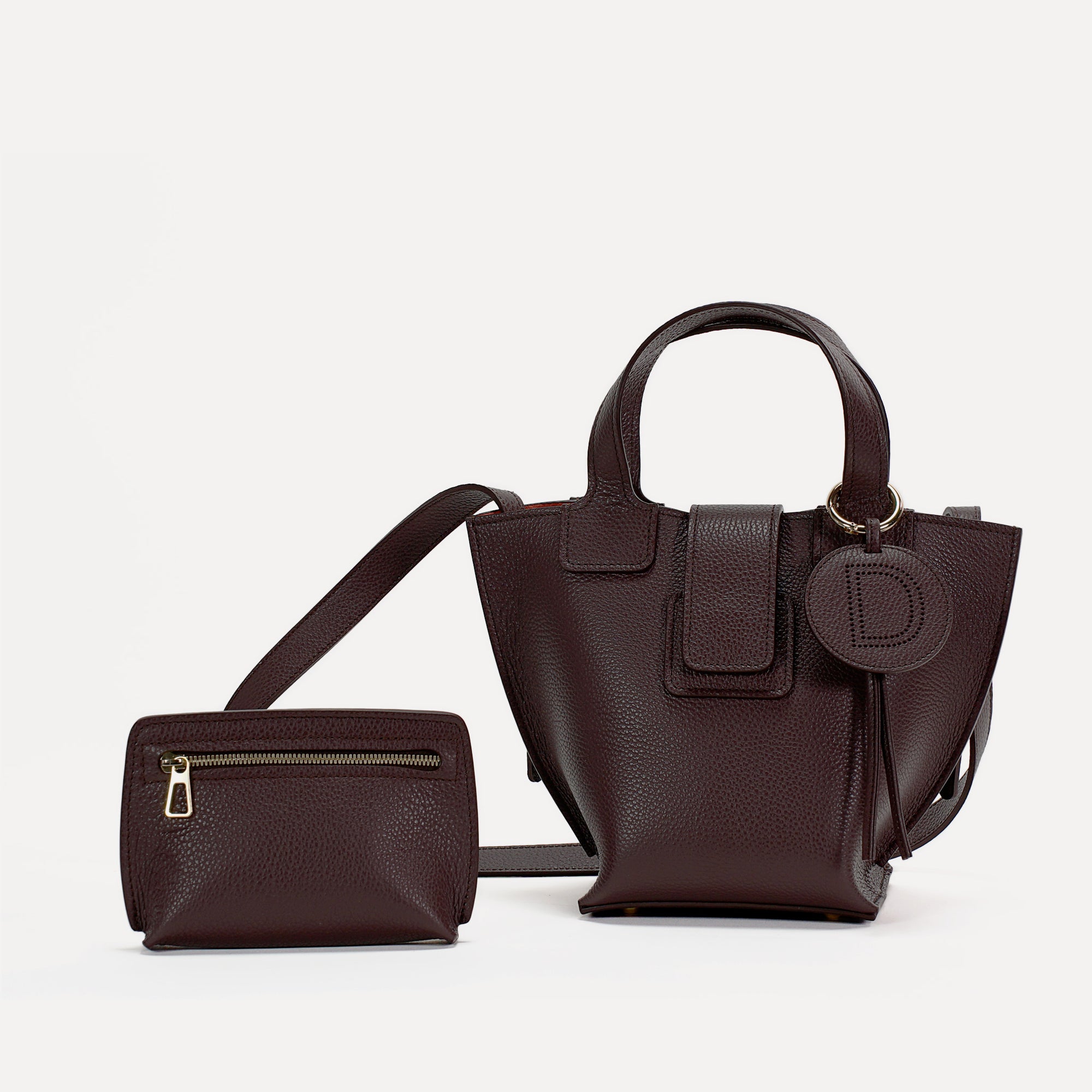 Caprice Bag, Textured Leather, Burgundy Color