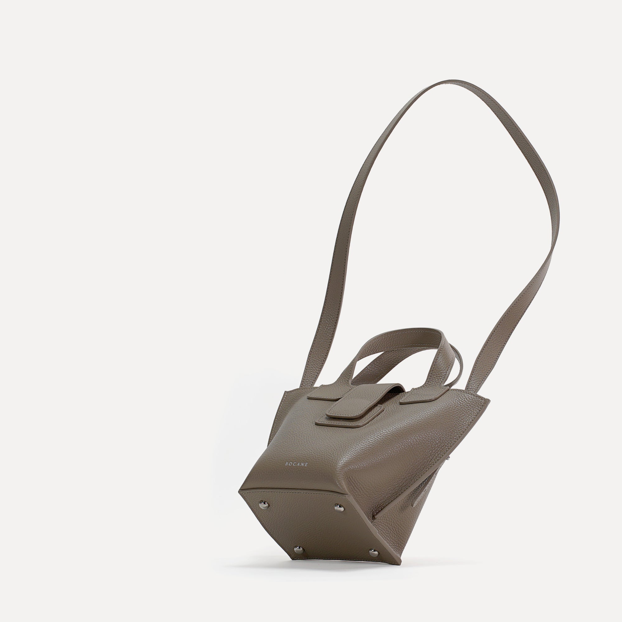 Caprice Bag, Textured Leather, Dark Greige Color