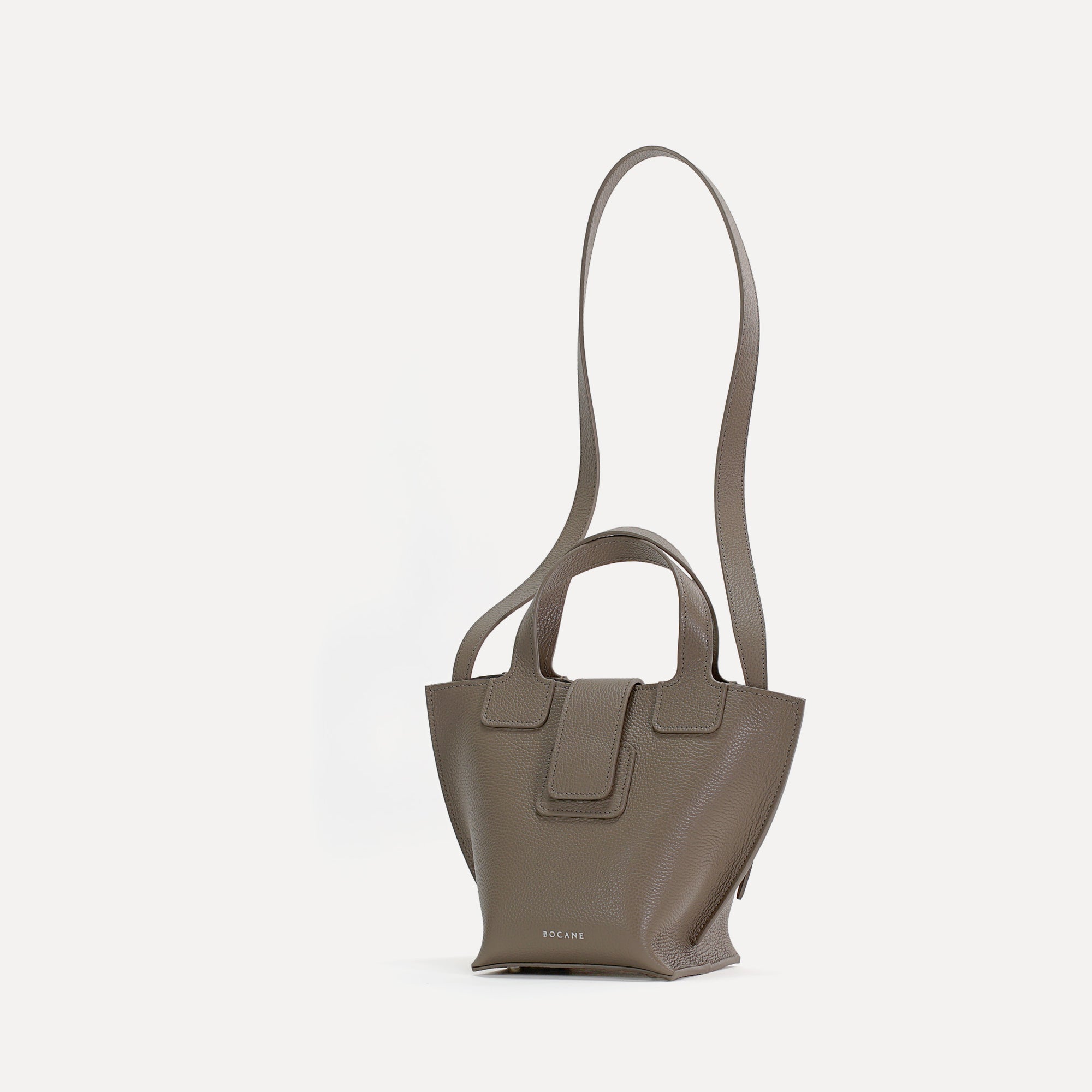 Caprice Bag, Textured Leather, Dark Greige Color