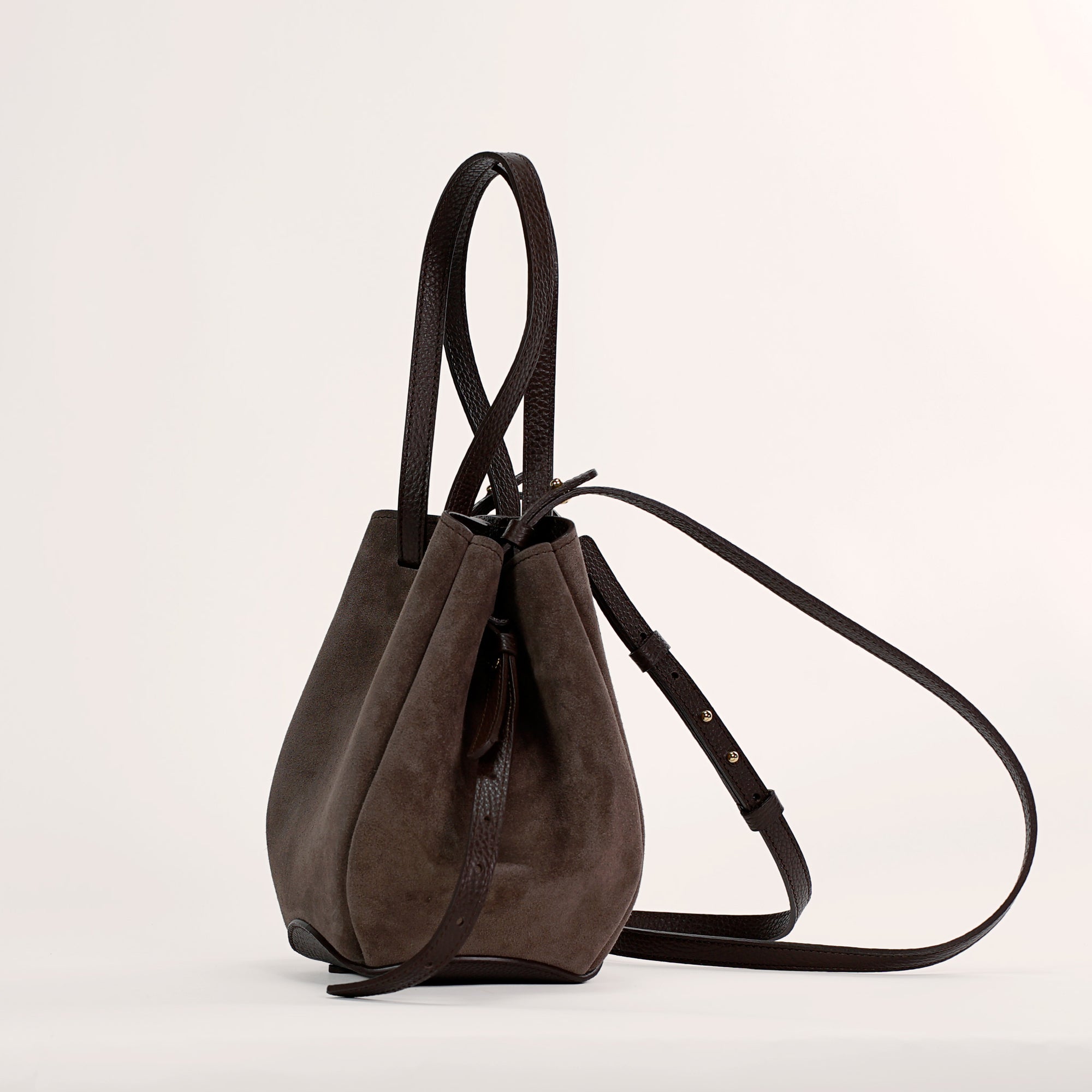Mini Pétale Bag, Chocolate Suede, with Accessories