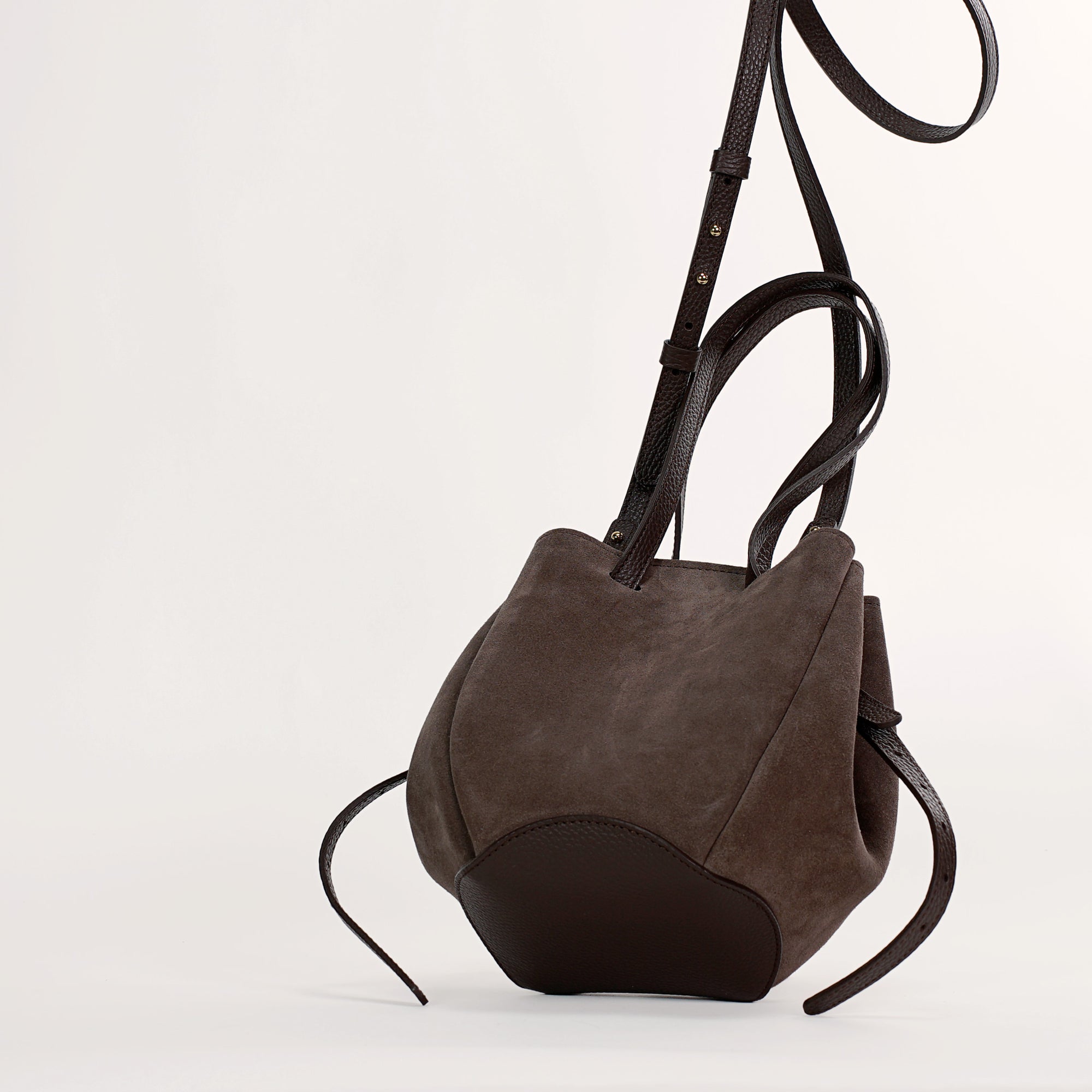 Mini Pétale Bag, Chocolate Suede, with Accessories