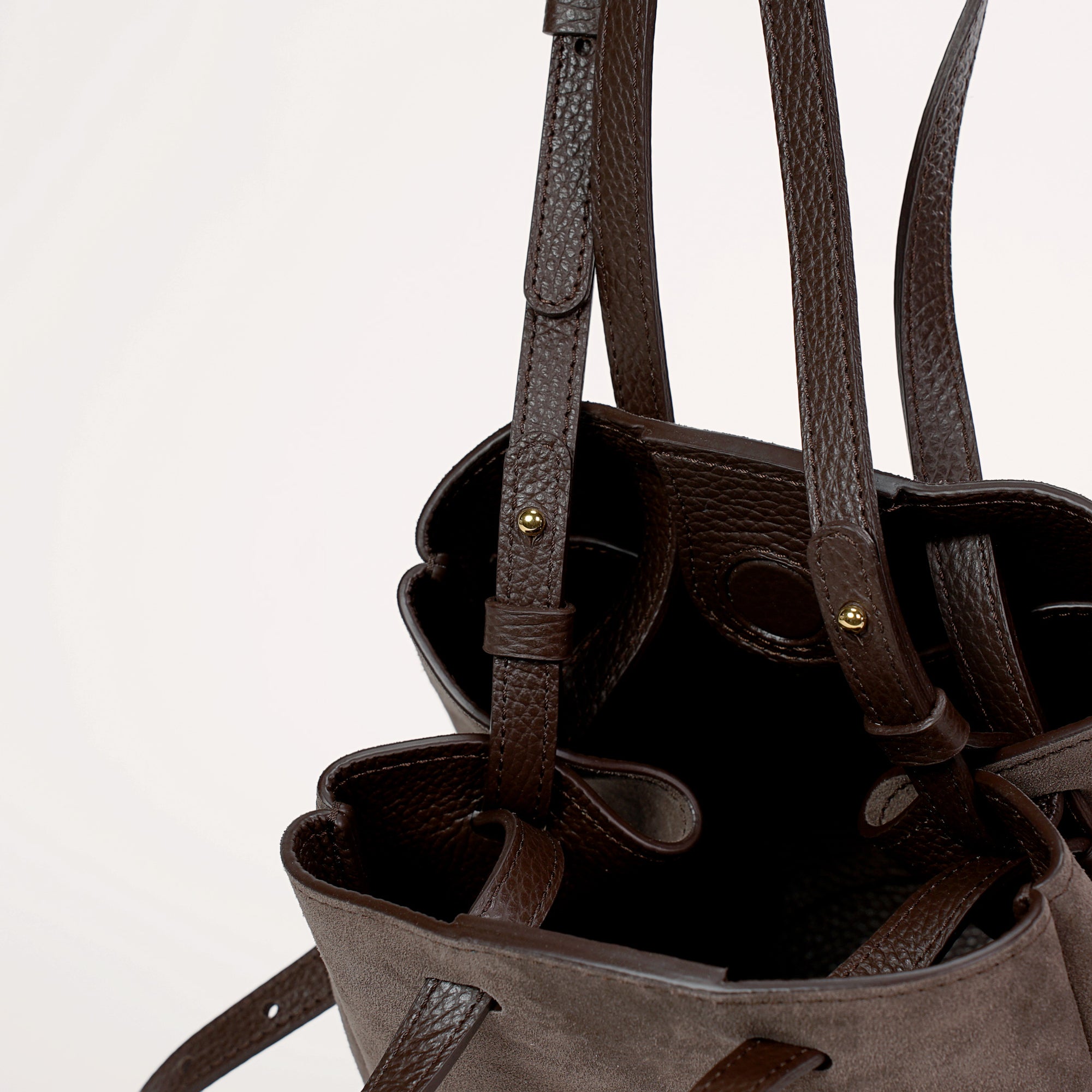 Mini Pétale Bag, Chocolate Suede, with Accessories