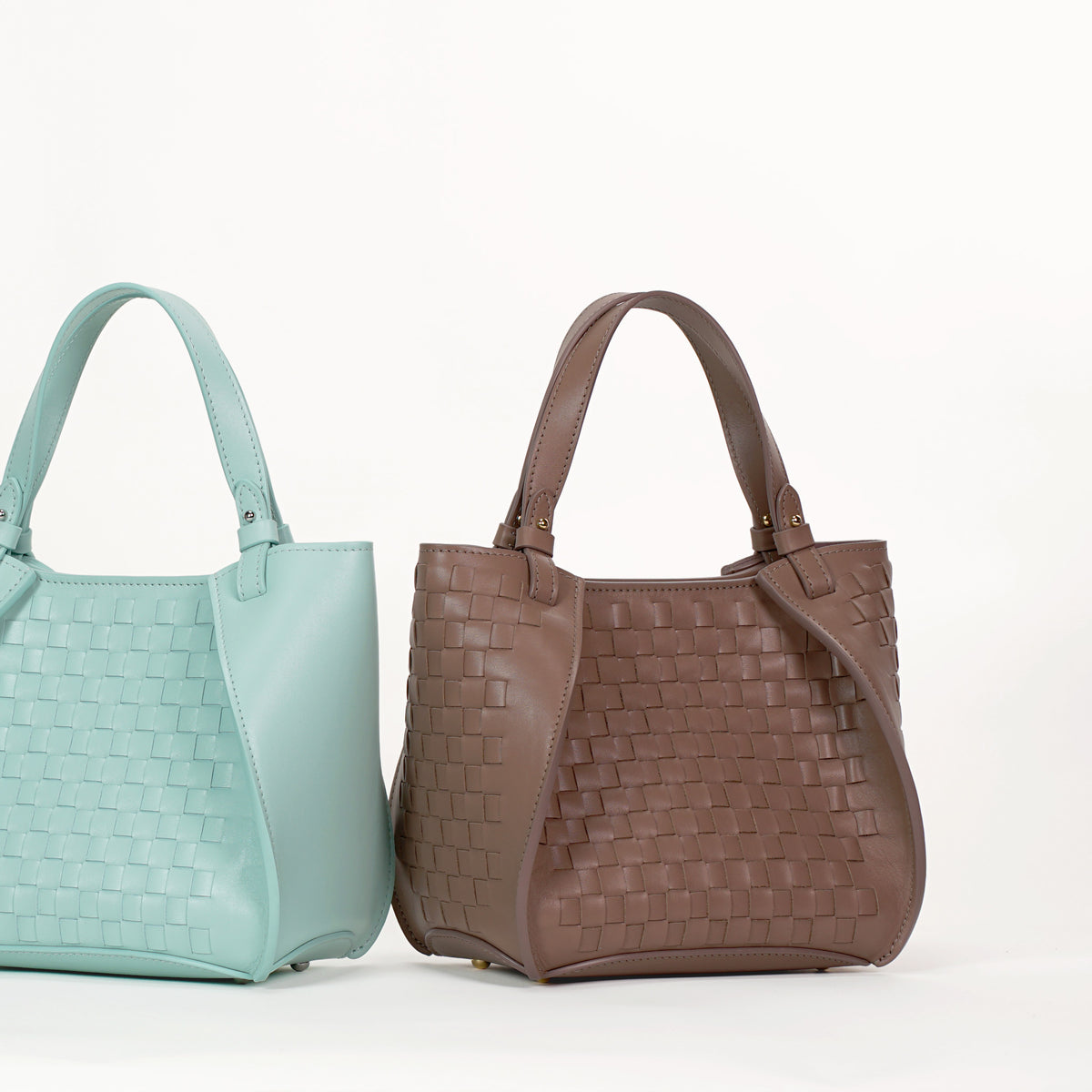 Amarante Mini Woven Bag, Nappa Leather, Pink Latte