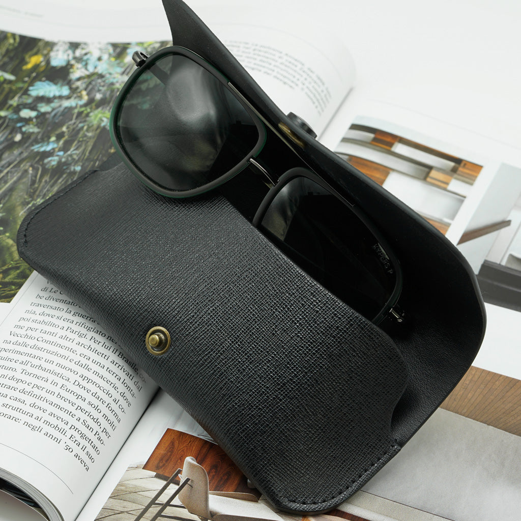 Black Saffiano Leather Glasses Case