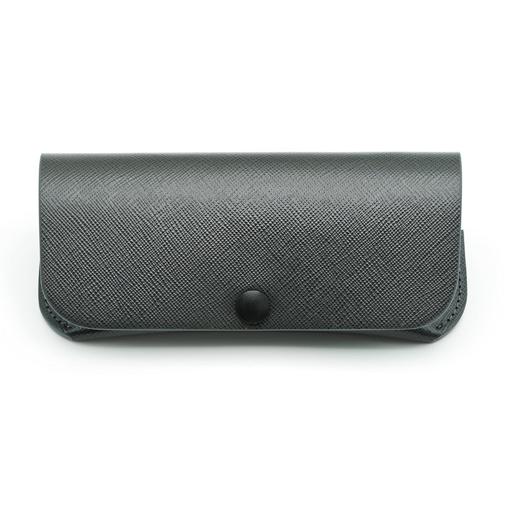 Saffiano Leather Glasses Case, Gray with Blue Accents