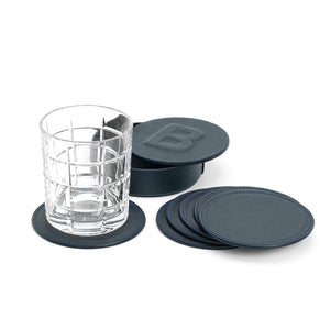 Set of 6 Cup Holders in an Elegant Box, made of Blue-Navy Saffiano Leather