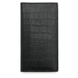 Long Crocodile Print Calf Leather Wallet, Matte Black