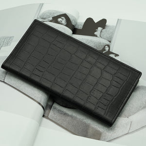 Long Crocodile Print Calf Leather Wallet, Matte Black