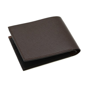 Slim Leather Wallet, Saffiano, Dark Brown, Cognac Contrast