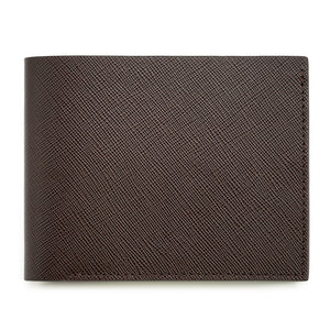 Slim Leather Wallet, Saffiano, Dark Brown, Cognac Contrast