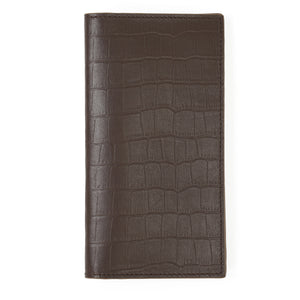 Long Crocodile Print Calf Leather Wallet, Matte Black