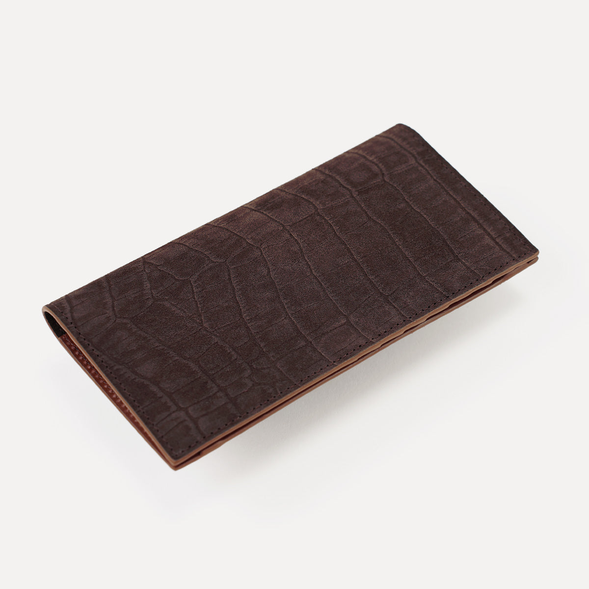 Long Wallet, Crocodile Print Calf Leather, Matte Brown