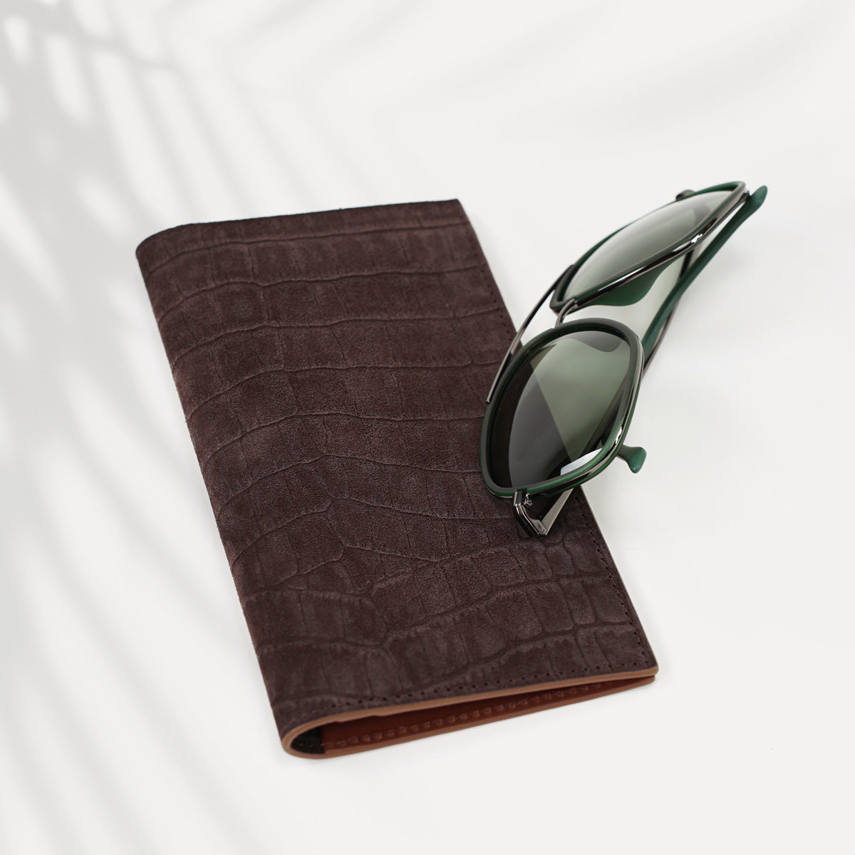 Long Wallet, Crocodile Print Calf Leather, Matte Brown