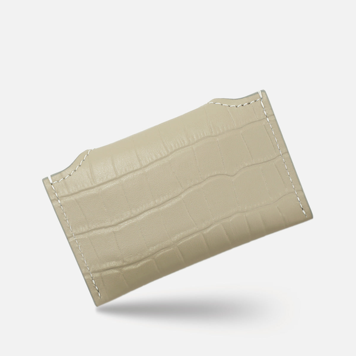 Envelope Leather Cardholder with Crocodile Print, Matte Beige