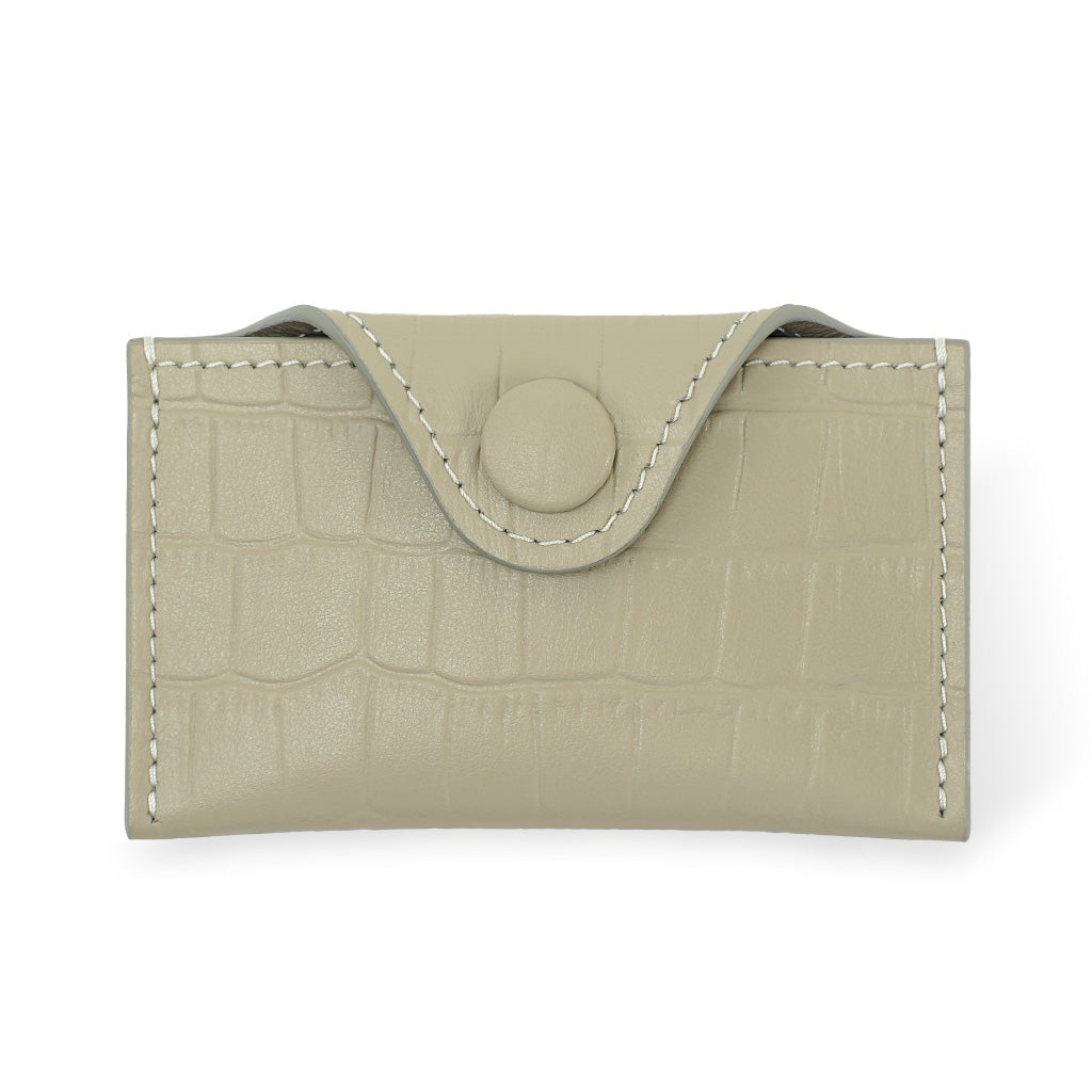 Envelope Leather Cardholder with Crocodile Print, Matte Beige