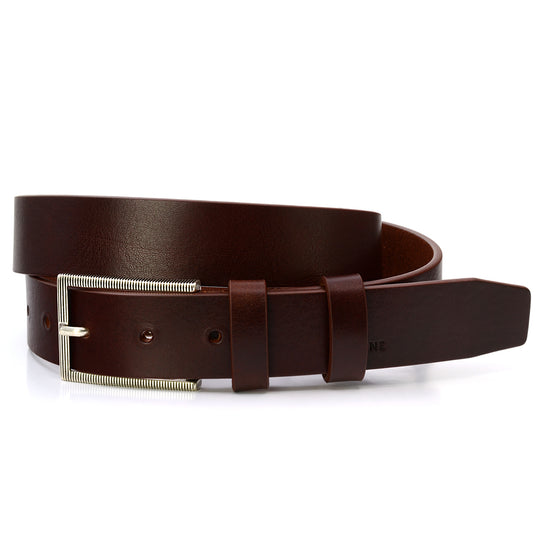 Antique Red Leather Belt, Casual Collection, Striped Buckle