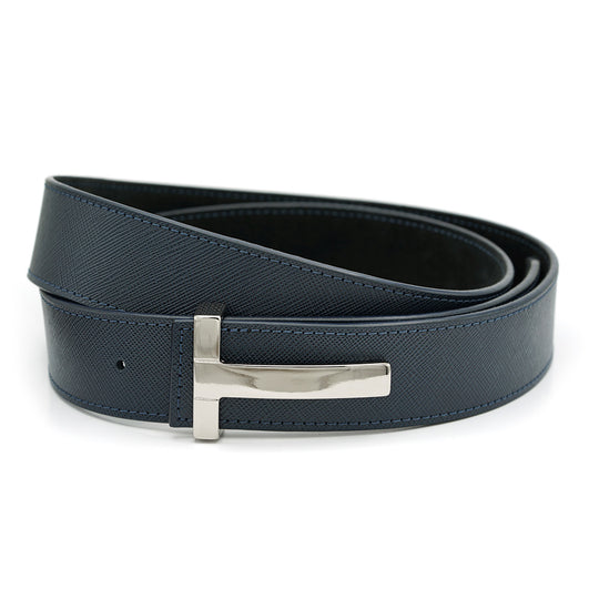 Blue-Navy Saffiano Leather belt, Iconic Collection