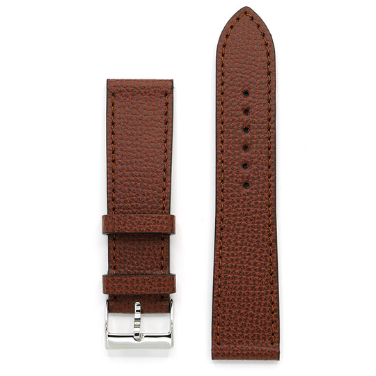 Brown Textured Leather Watch Strap, Stitched in Contrast, Medium Length