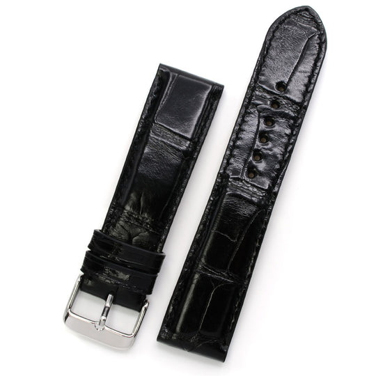 MADE-TO-ORDER Alligator Leather Watch Strap, Black with Rectangular Scales, Medium Length