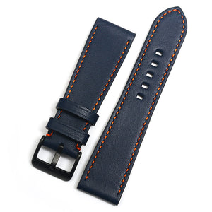 Curea de Ceas din Piele Albastru Navy, Contrast Oranj, Lungime Medie