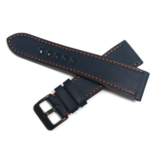 Curea de Ceas din Piele Albastru Navy, Contrast Oranj, Lungime Medie