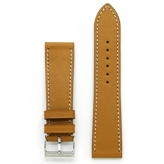 Handmade Strap, Full-Grain Leather, Brown Canyon, White Stitch, Medium Length