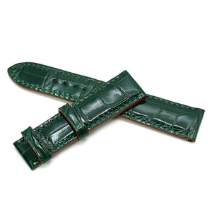 PRECOMANDA Curea pentru ceas din Piele de Aligator Verde cu Solzi Patrati, Contrast cu Cognac