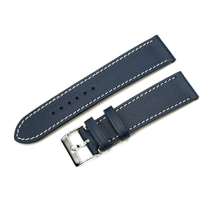 Curea de Ceas din Piele Full Grain Albastru Navy, Cusatura Ivorie, Lungime Medie