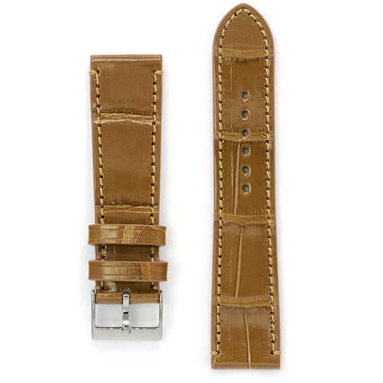 Alligator Leather Watch Band in Canyon Brown, Square Scales, Medium Length