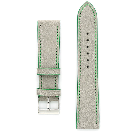 Nubuk  Leather Watch Strap , Antique Grey With Green Accent, Medium Length