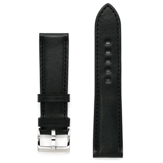 Black Leather Watch Strap, Full-Grain, Curved Profile, Medium Length