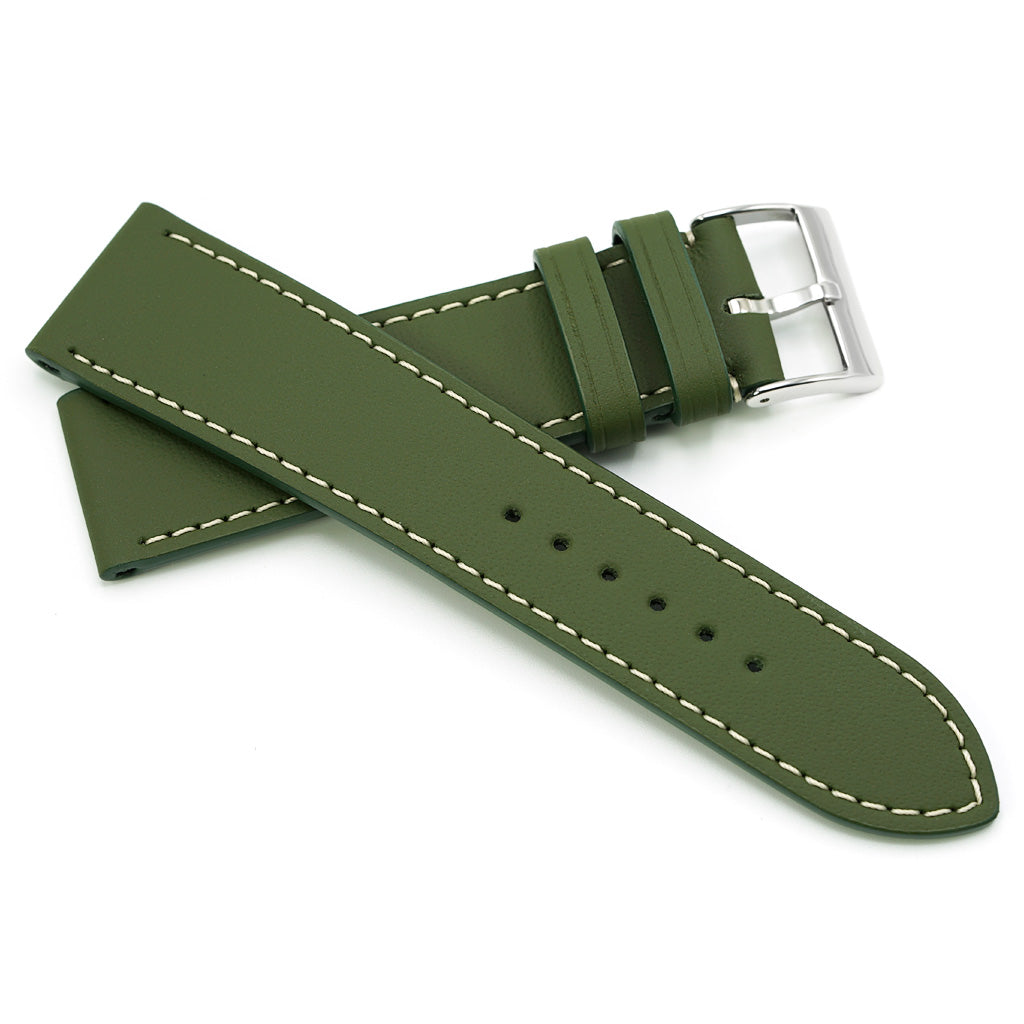 Curea de Ceas Colectia LeMans, Piele Verde Militar, Cusatura in Contrast, Lungime Medie