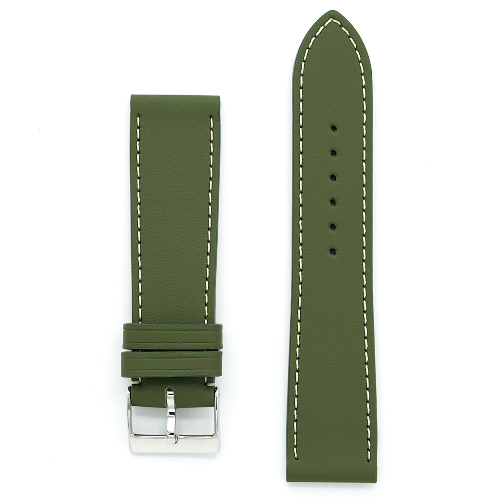 Curea de Ceas Colectia LeMans, Piele Verde Militar, Cusatura in Contrast, Lungime Medie