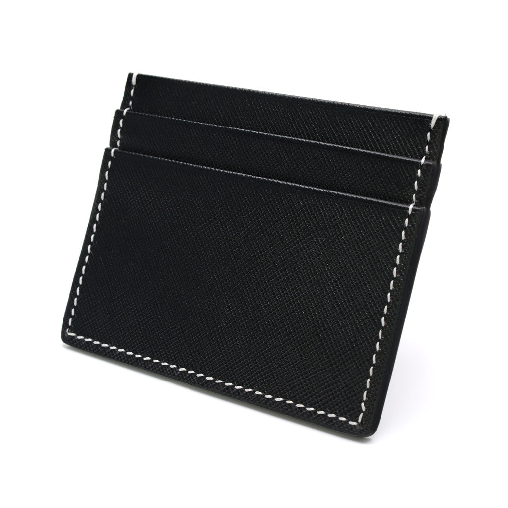 Portcard din Piele Saffiano Neagra, Cusut Manual