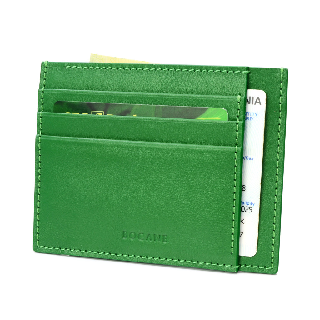 Portcard din Piele Full Grain, Verde Crud