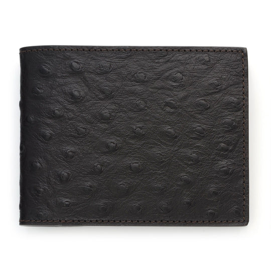 Slim Leather Wallet, Ostrich Print,Brown