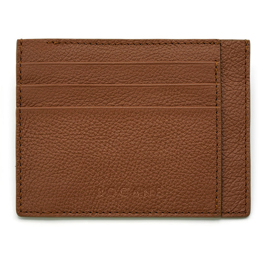 Card Holder in Textured Dark Cognac Leather