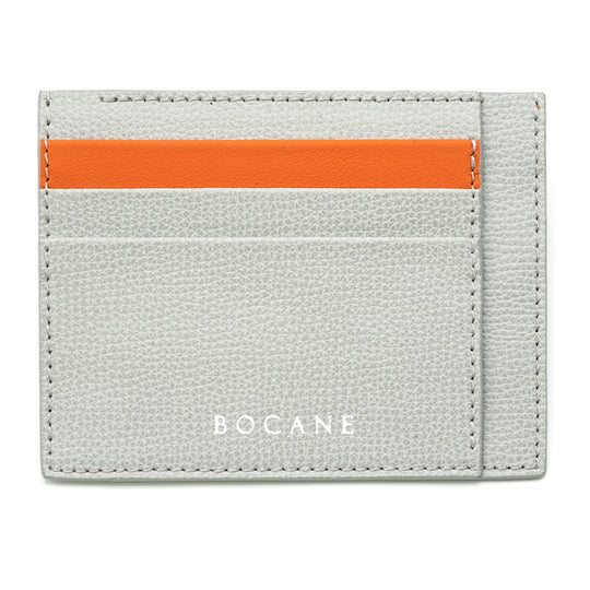 Textured Leather Card Holder, Icy Gray, with Orange Contrast